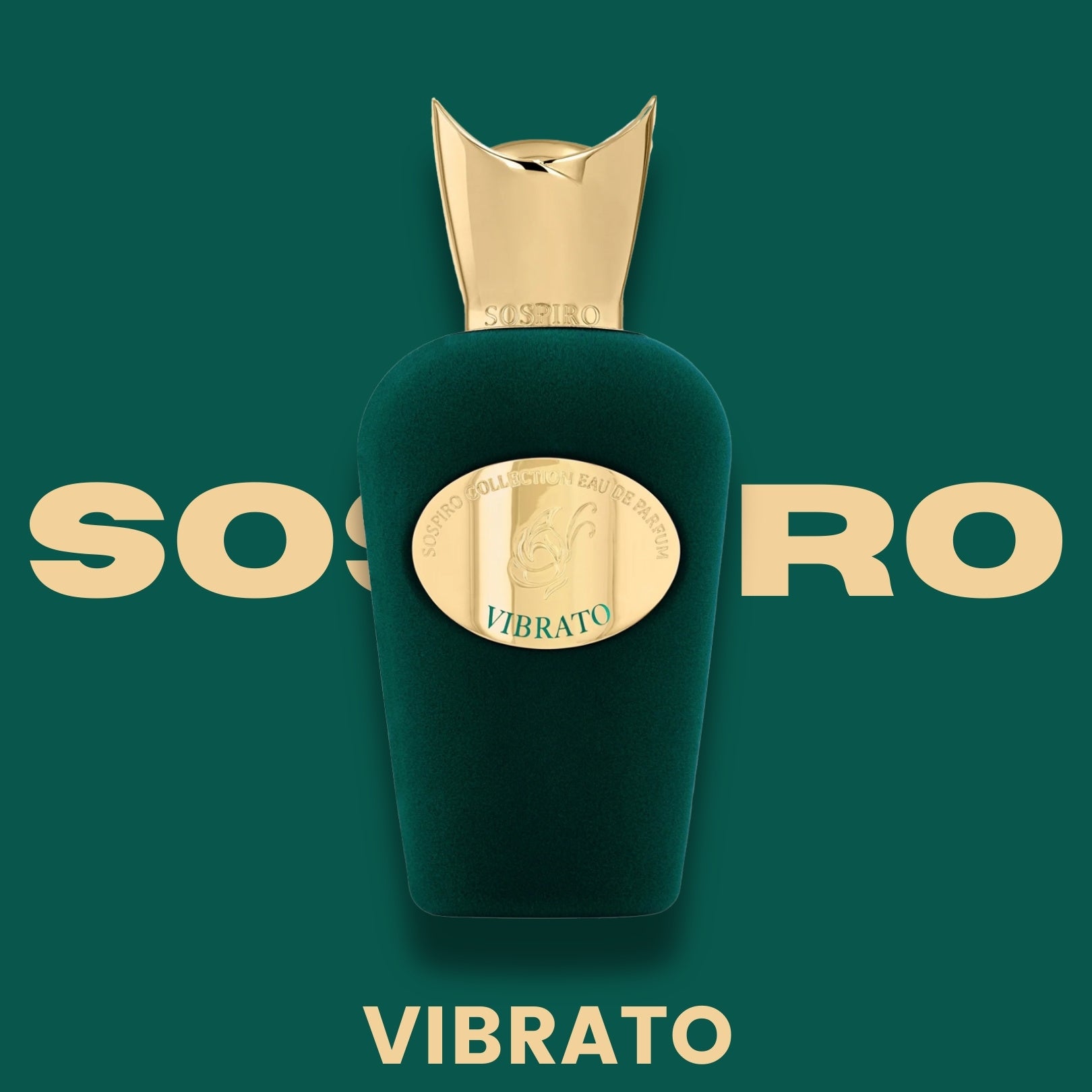 Sospiro Vibrato perfume bottle, front view on green background
