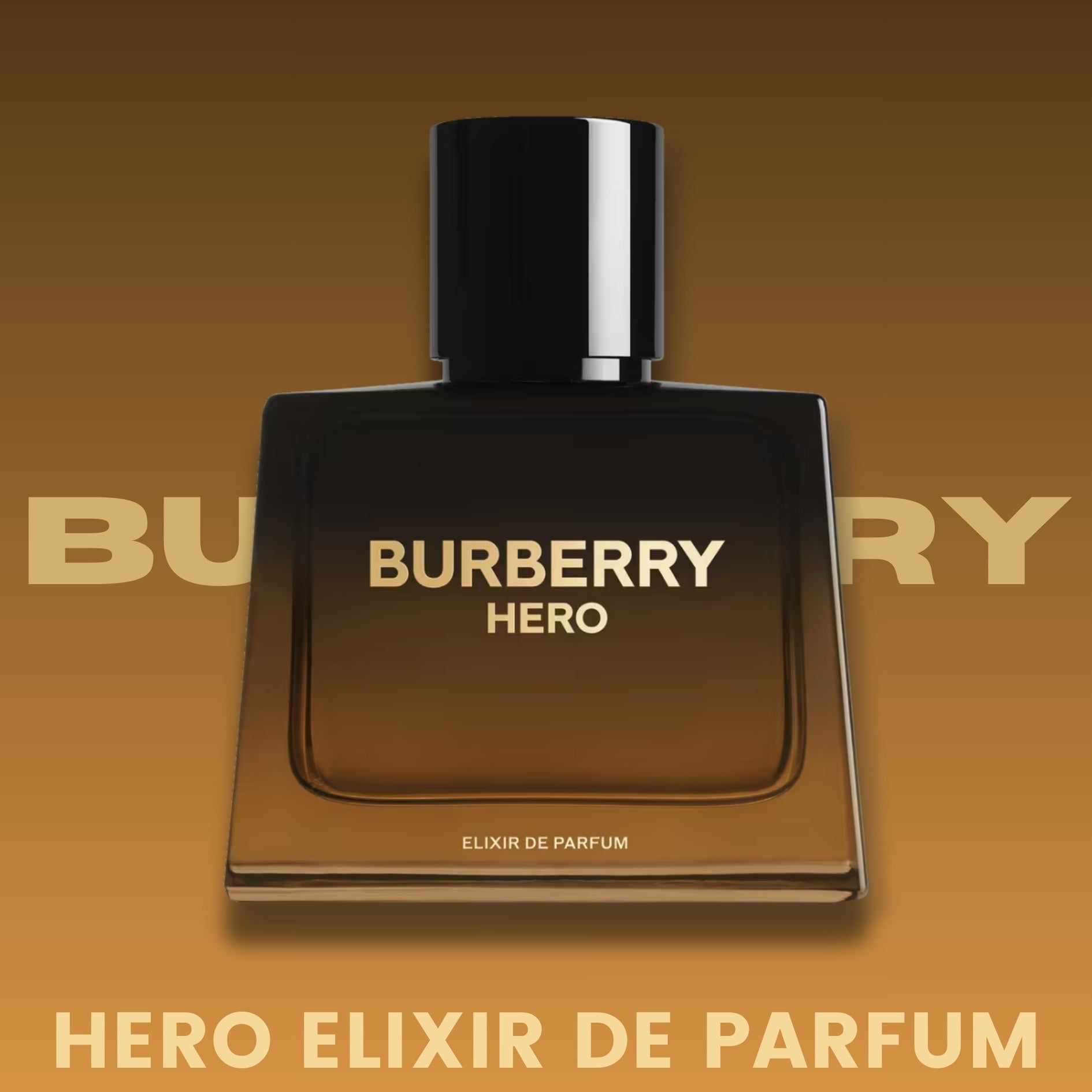 Burberry Hero Elixir de Parfum bottle on a brown background