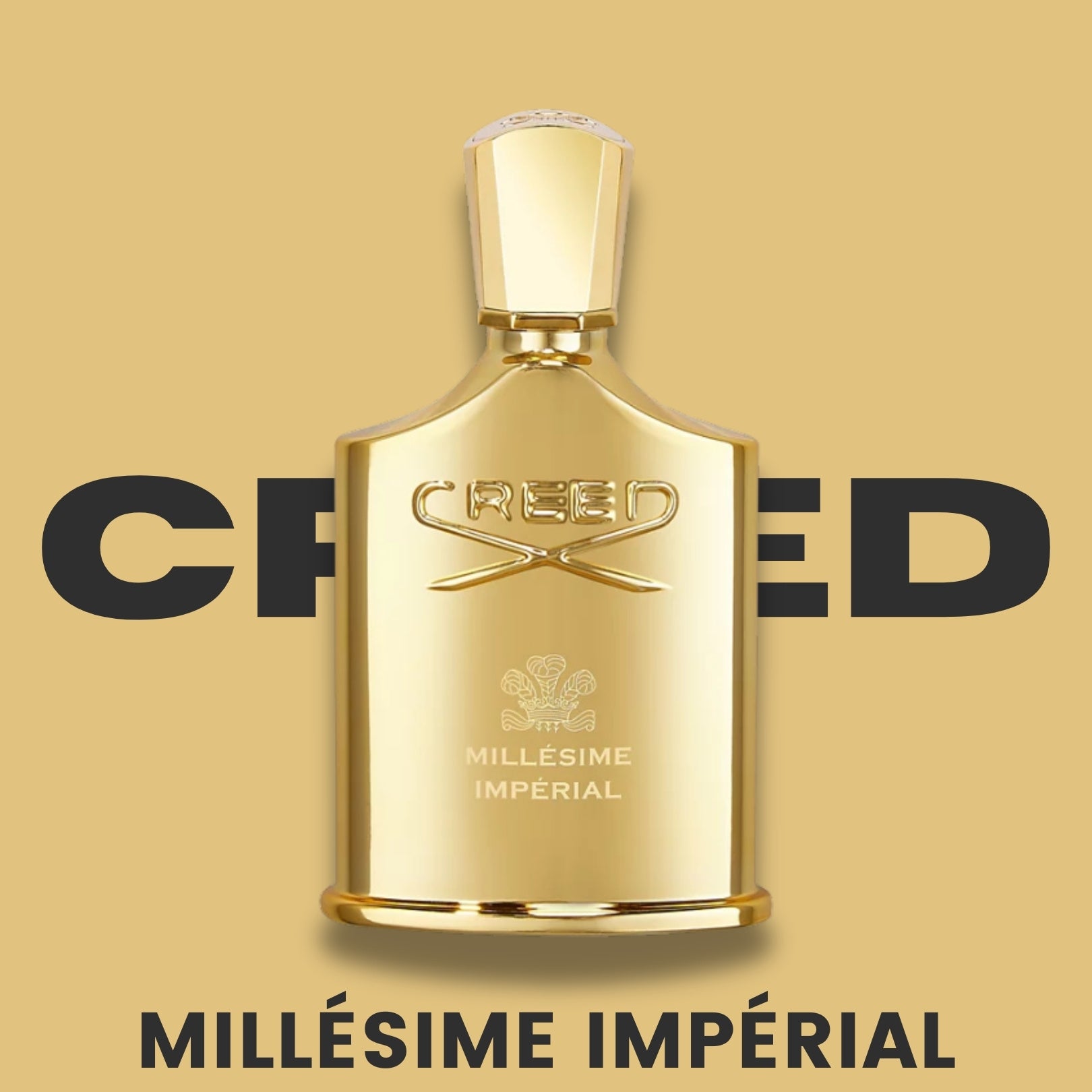 Creed millesime imperial perfume bottle on a gold background