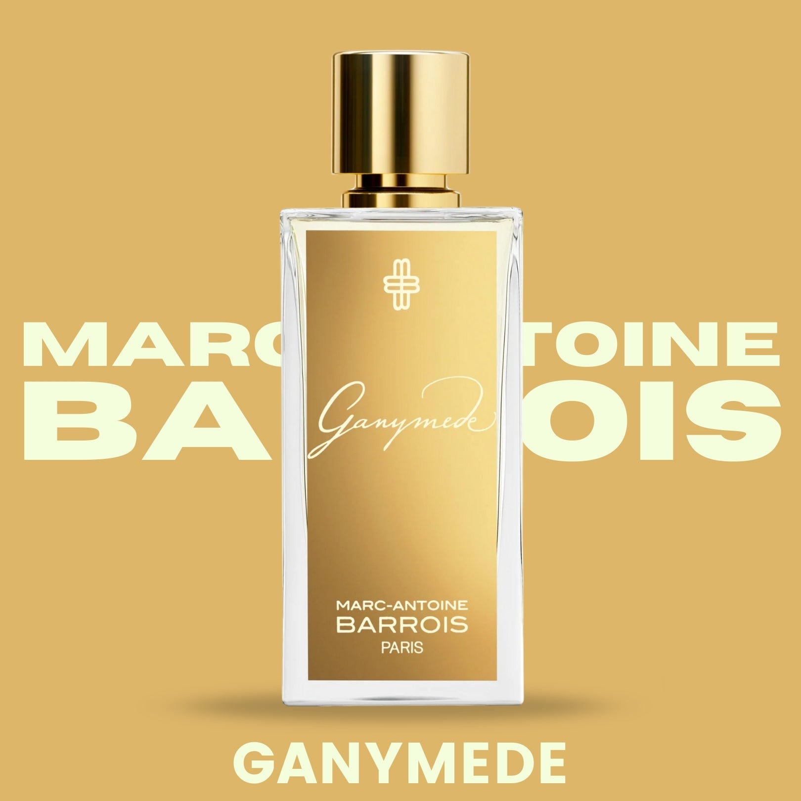 Marc-Antoine Barrois Ganymede Eau de Parfum bottle, amber liquid in square glass with gold cap, front label visible