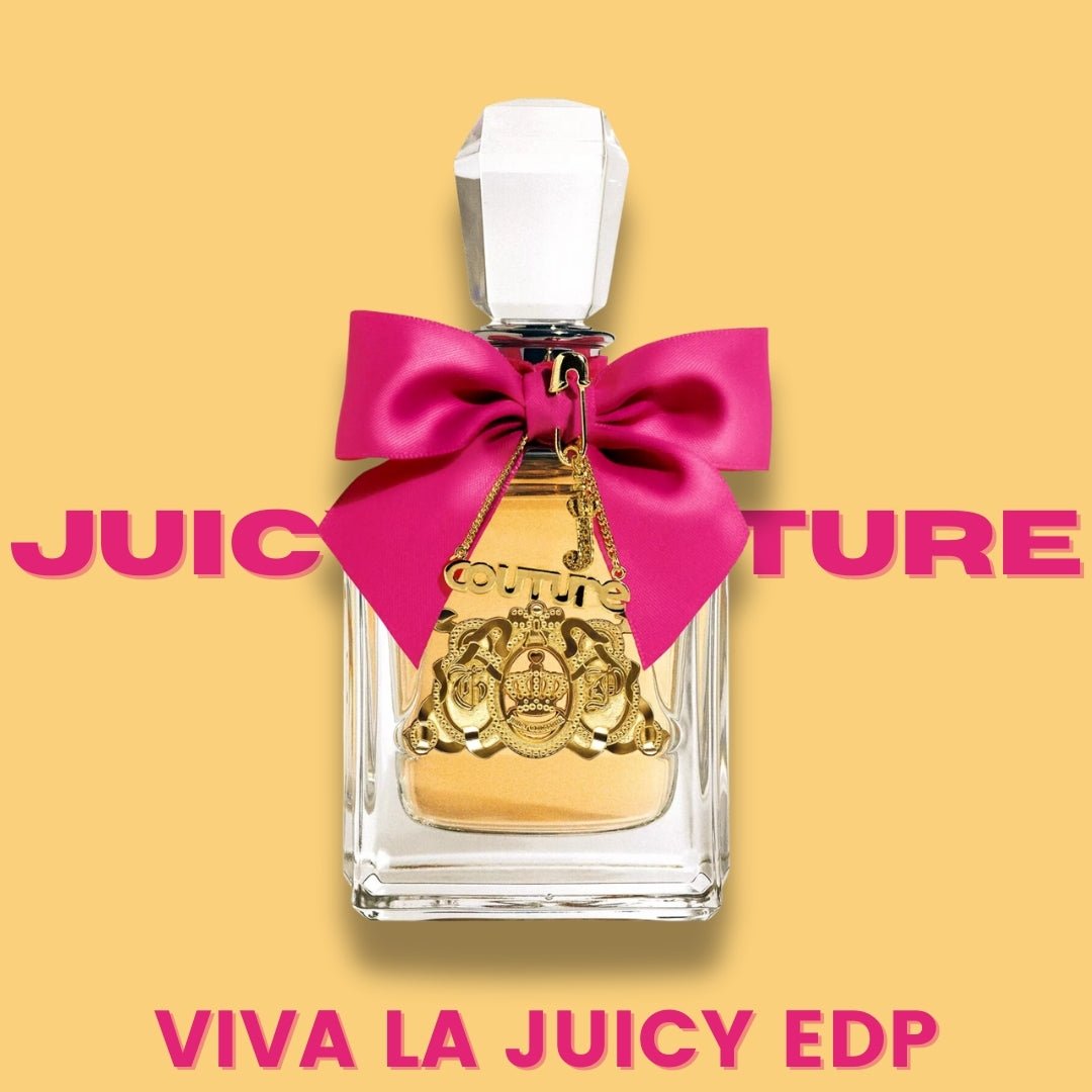 Perfume bottle of Juicy Couture Viva la Juicy EDP in yellow background