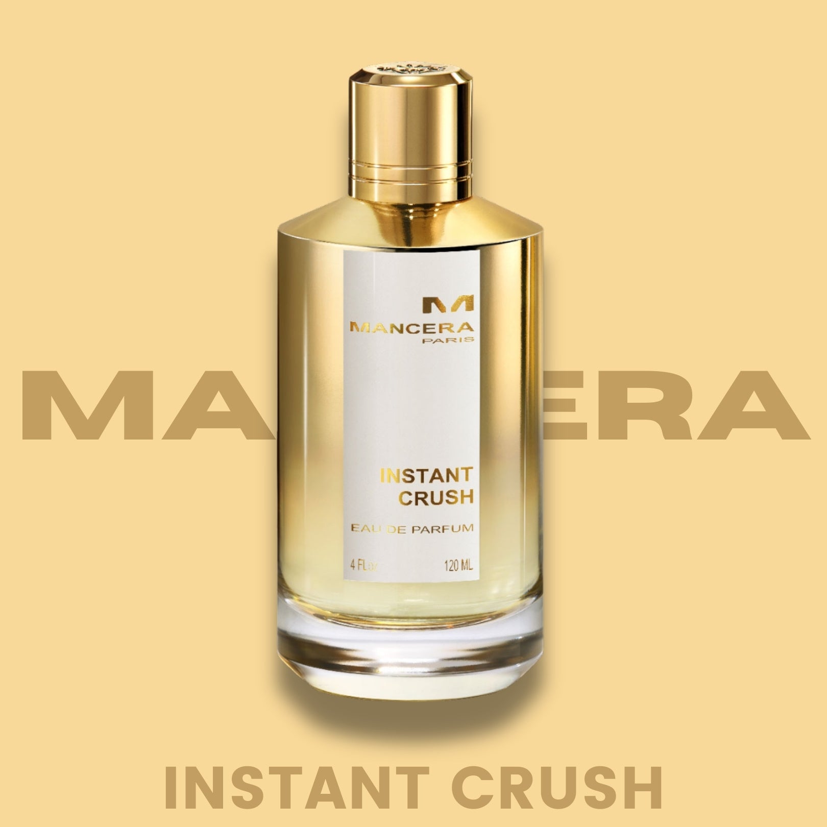 Mancera Instant Crush perfume bottle in yellow background