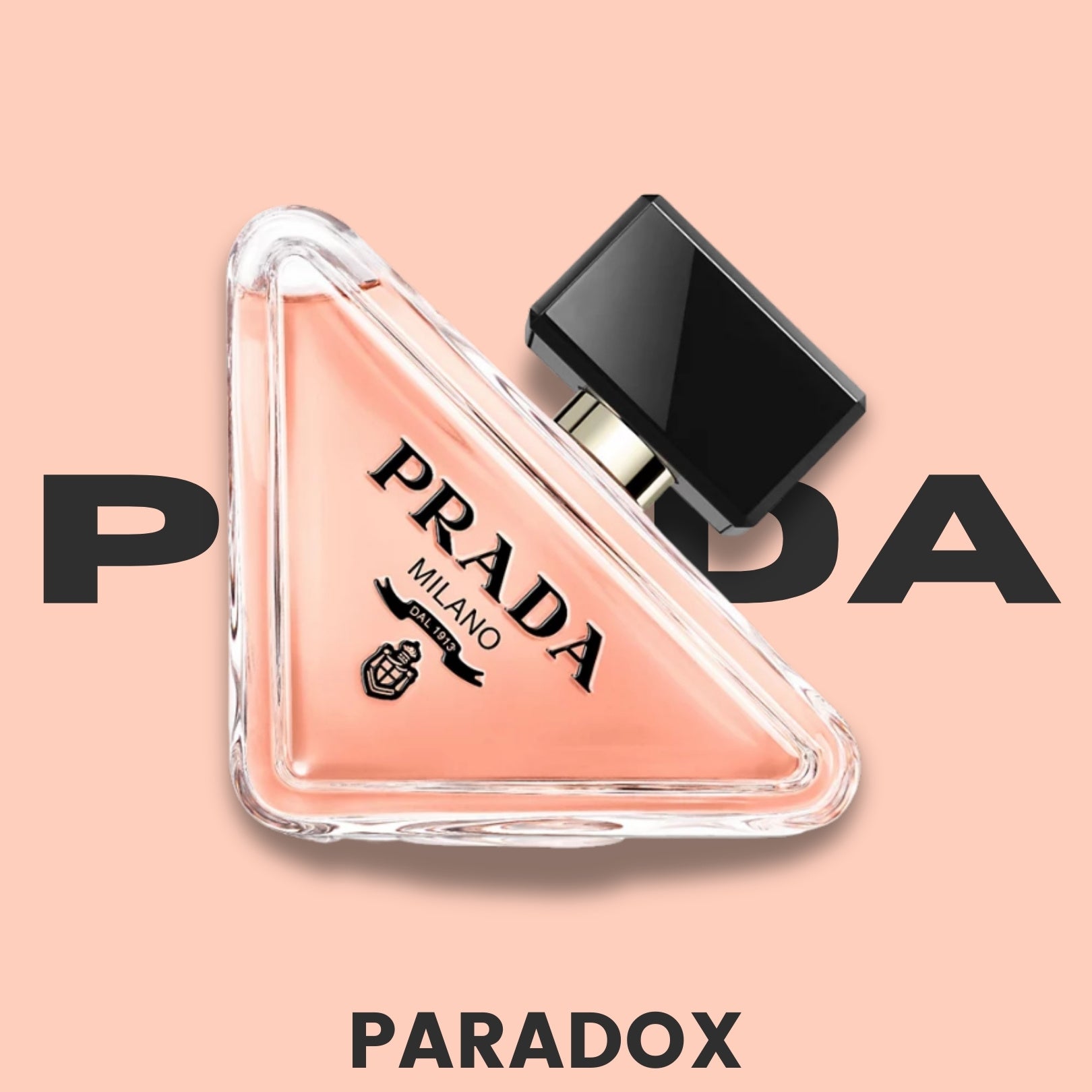 Prada Paradox perfume bottle on a pink background